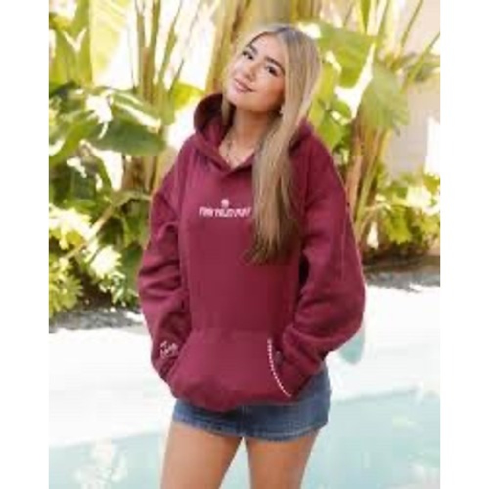 Pink Palm Puff Moment Hoodie Burgundy XS New With Tags